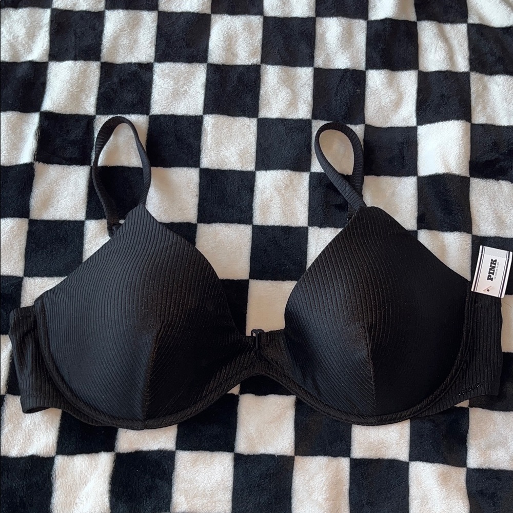 Black Ribbed Underwire Bikini Top